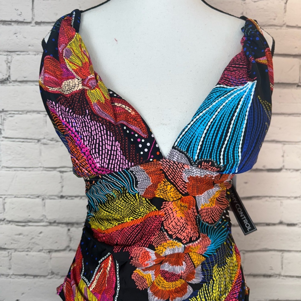 La Blanca Women's High Neck Keyhole Mio One Piece Swimsuit, Sunlit Soiree, Sz 16 - Picture 2 of 10